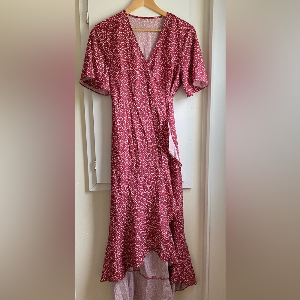 Red and white wrap dress